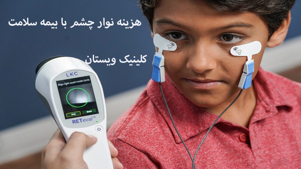 نوار چشم با بیمه سلامت یک شخص که به چشم او دستگاه نوار چشم متصل شده است