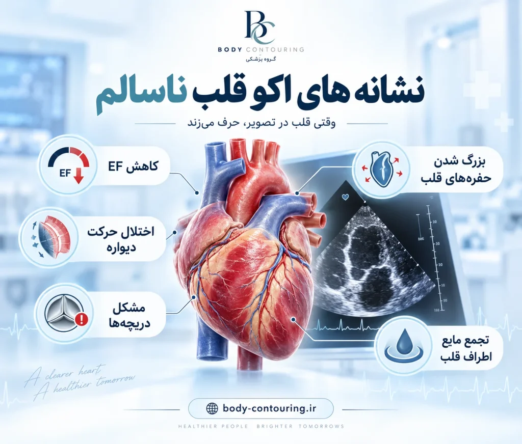 عکس و نشانه های اکو قلب ناسالم و سالم؛ تفسیر برگه اکو