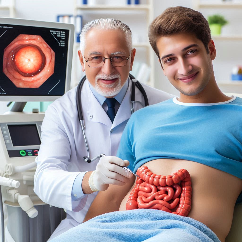 پزشک متخصص در حال انجام کولونوسکوپی بیمار است پزشک متخصص در حال انجام کولونوسکوپی بیمار است