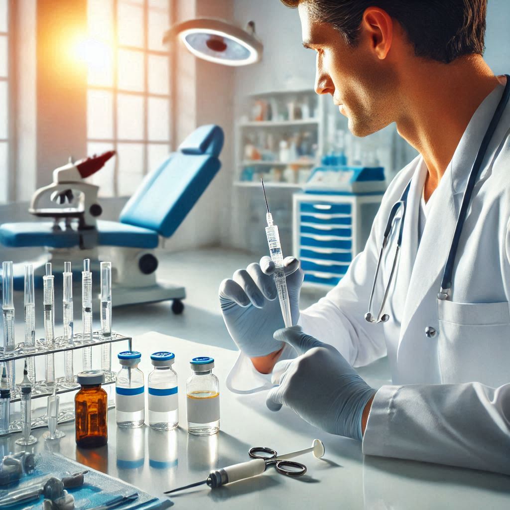 پزشک متخصص در حال اماده سازی پی آر پی برای پارگی مینیسک زانو است پزشک متخصص در حال اماده سازی پی آر پی برای پارگی مینیسک زانو است