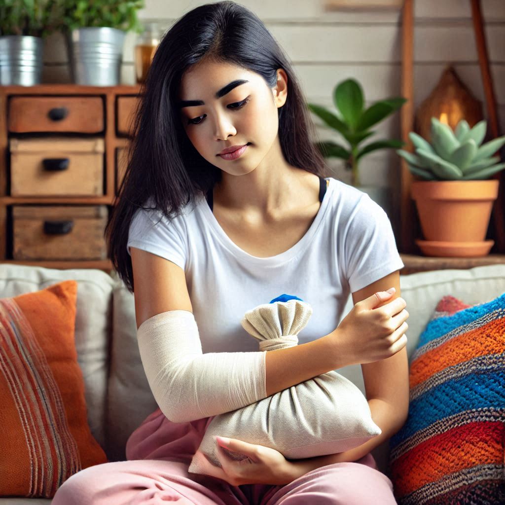 خانمی که تحت درمان قطعی تاندونیت است خانمی که تحت درمان قطعی تاندونیت است