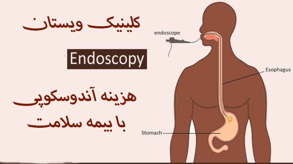 یک تصویر انیمیشنی از آندوسکوپی معده + نوشته با عنوان هزینه آندوسکوپی با بیمه سلامت