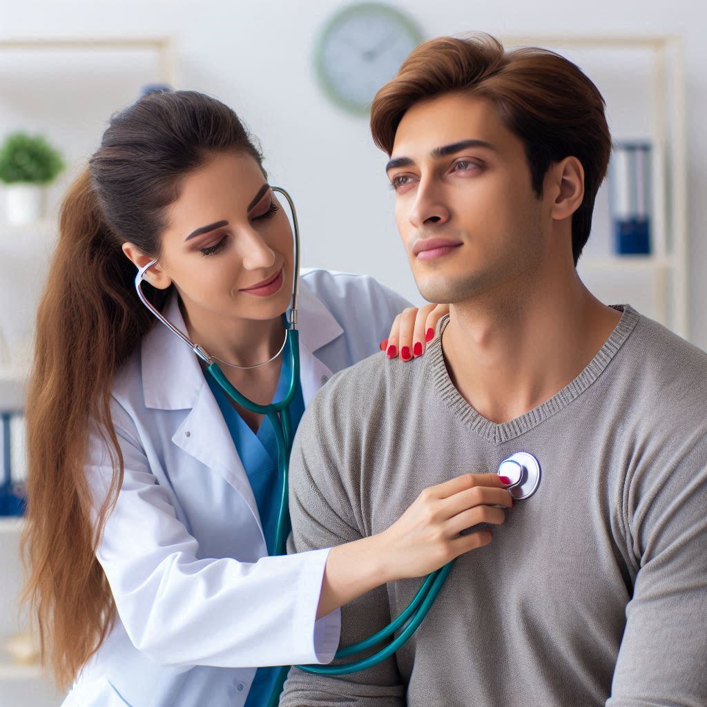 معاینه بیمار توسط متخصص پزشک در حال معاینه بیمار می باشد.