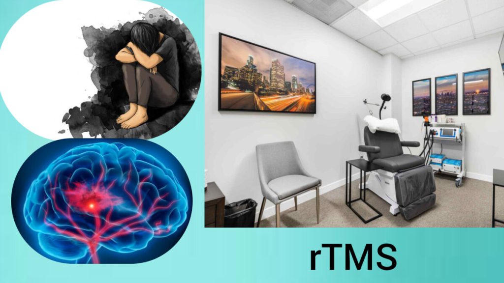 کاهش عوارض بیماری ها بعد از سکته مغزی در بیمار بیمار و نمایی از دستگاه rTMS در کلینیک تخصصی